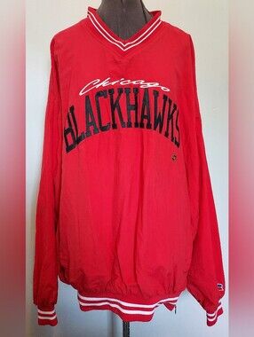 Vintage Russell Athletic Chicago Blackhawks V-neck Red Pullover Windbreaker 2XL